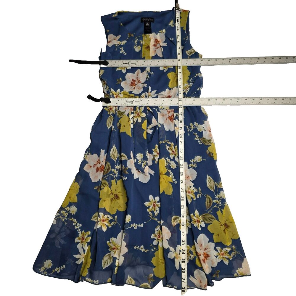 Enfocus Studio Womens 6 Blue Floral A‑Line Dress Sleeveless Belted Summer - Picture 11 of 16